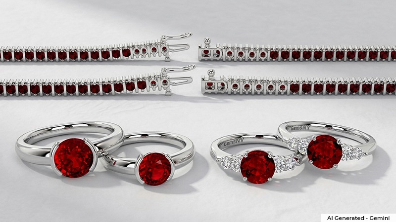 ruby bracelets paired with vintage ruby rings