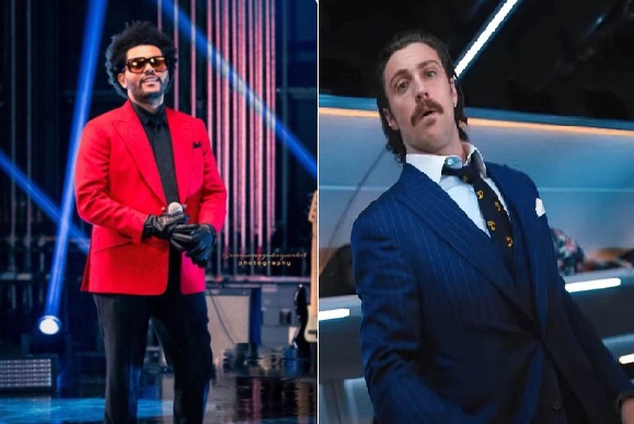 The weeknd red suit and the tangerine bullet train suit