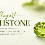 August birthstone Peridot: banner with a green gemstone and text 'Everything you need to know about Peridot' on a light background