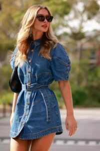 Denim Puff Sleeve Mini Dress