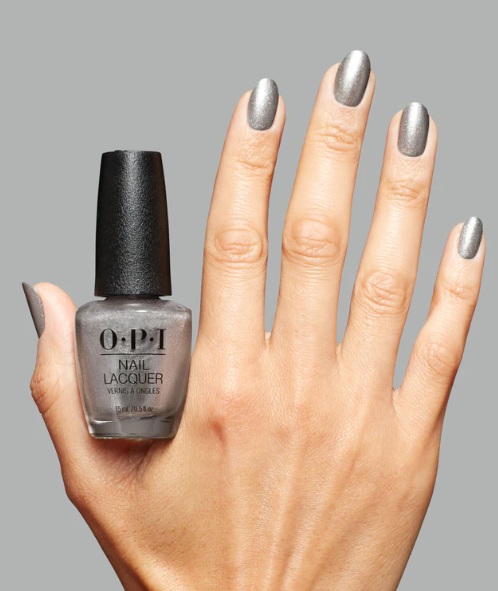 hand with OPI Nail polish on the nails in silver 