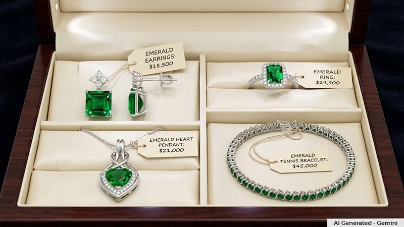 different styles of emeraldgemstone jewelry, such as rings, pendants, earrings, bracelets