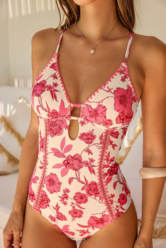 pink one-piece swimsuit