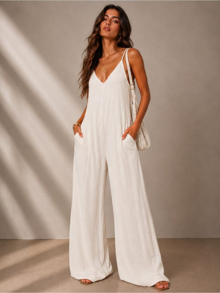 Effortless White Wide-Leg Jumpsuit Outfit