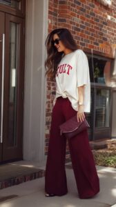 Burgundy Wide-Leg Pants Outfit