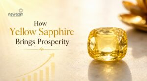 Promotional banner with a sparkling yellow sapphire, a rising chart, and the headline 'How Yellow Sapphire Brings Prosperity'.