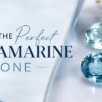 Banner: 'How to choose the perfect aquamarine stone' with blue aquamarine gems on a pale blue background.