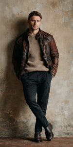 Men's Rugged Leather Jacket Look