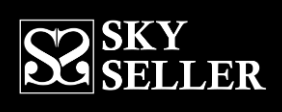 Sky Seller brand logo with a heart-shaped monogram in a square and the words SKY SELLER on a black background.