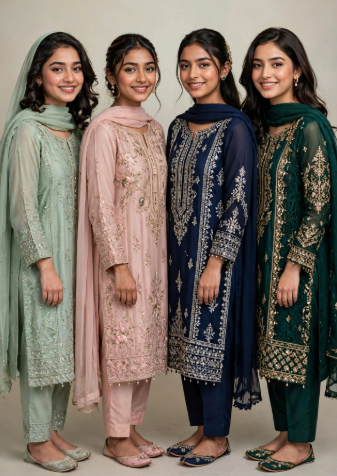 girls wearing Pak party dresses