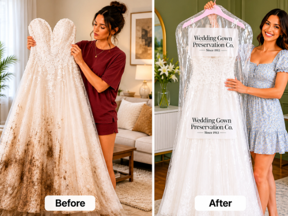 before and after wedding dress preservation