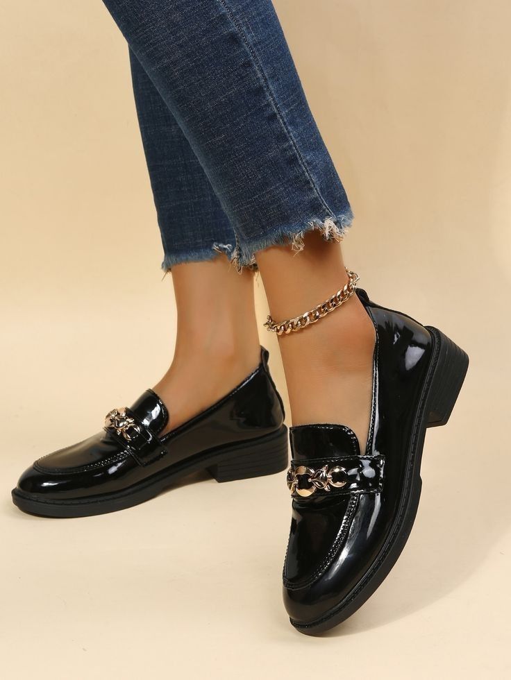black patent leather loafers
