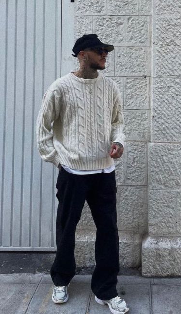 white chunky knit sweater