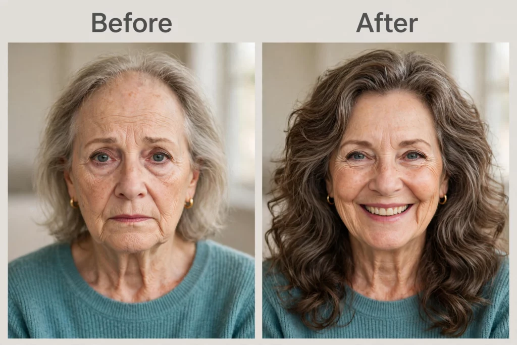 woman model shoing results of  hair implant 