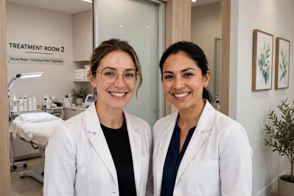 two women in white lab coats 