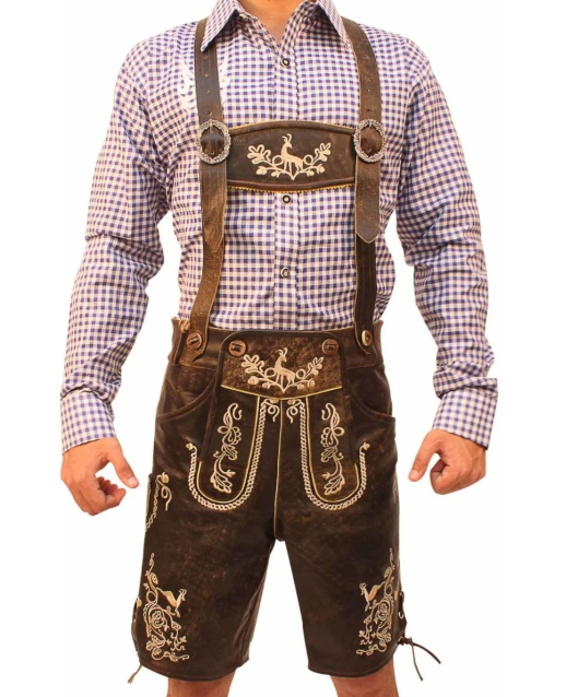 Model wearing lederhosen 