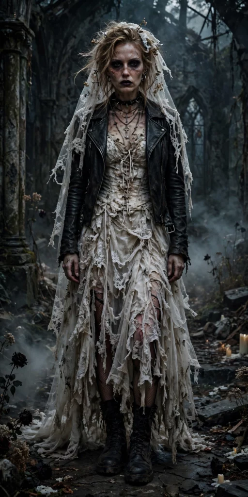 M odel wearing haunted bride costume 