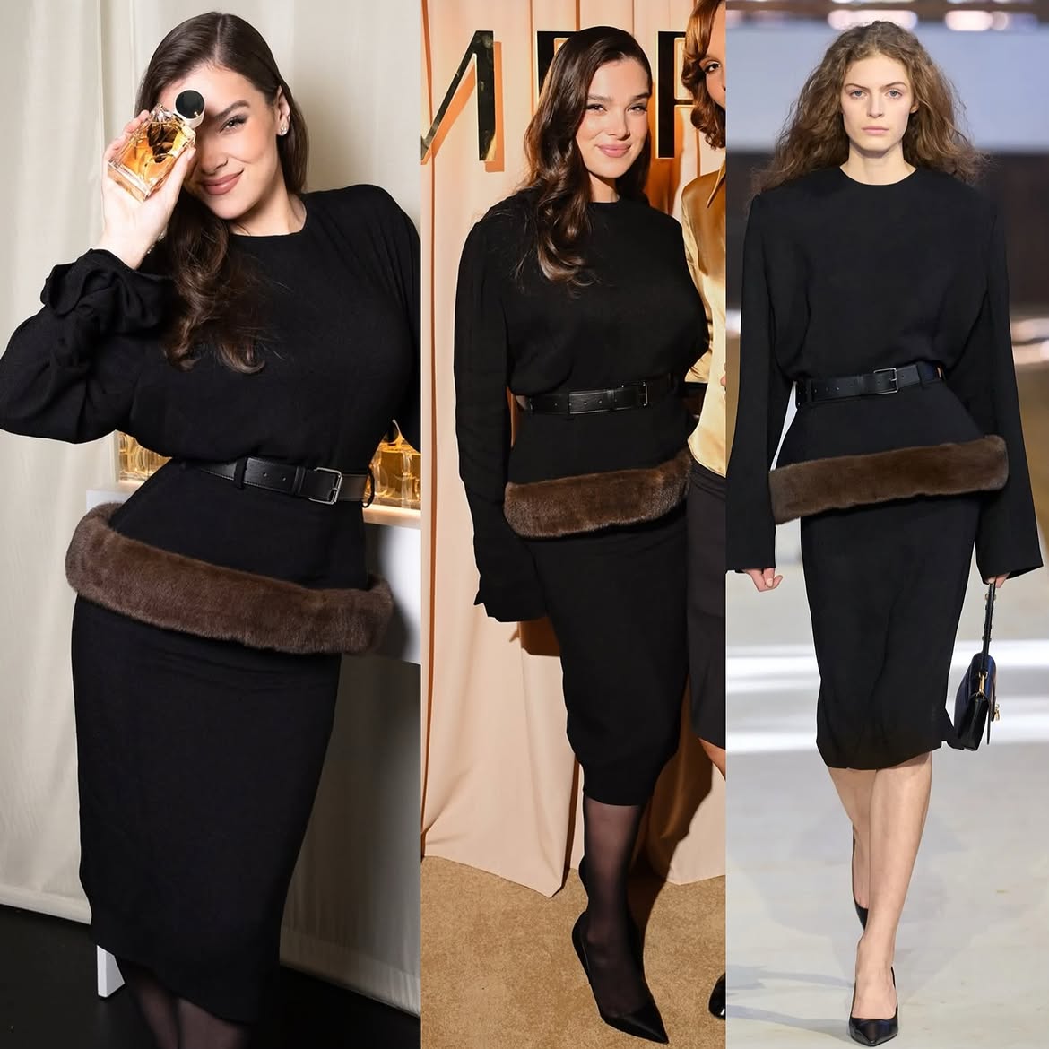 Hailee Steinfeld in a body-sculpting, long-sleeved black knit dress Stella McCartney Fall 2026 Dress