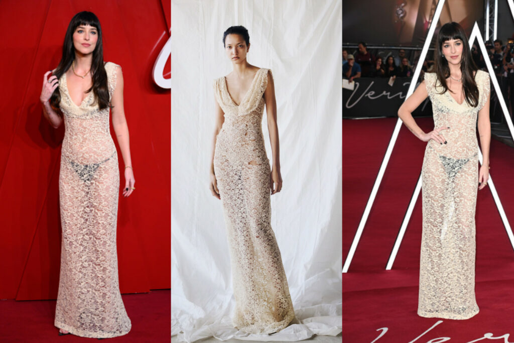 Dakota Johnson Turns Heads in Colleen Allen Sheer Floral Lace Dress at “Verity” London Premiere