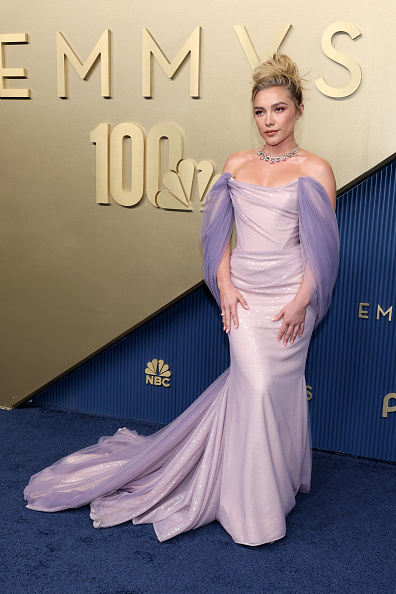 Florence Pugh Turns Heads in Custom Vivienne Westwood corseted evening gown at the 78th Primetime Emmy Awards