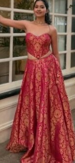 Indian festive fashion deep red and goplden lehenga set 