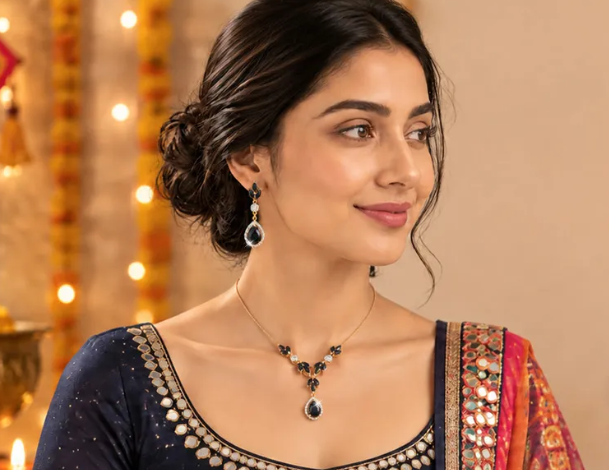 model in multi colored jewelry