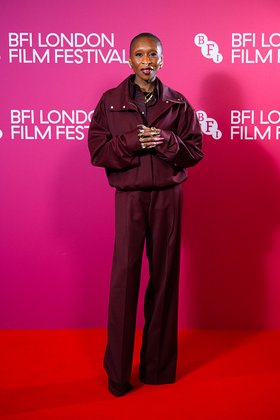 Cynthia Erivo attended the Screen Talk event ahead of the “Prima Facie” gala at the 70th BFI London Film Festival, dressed in a Proenza Schouler Aviva oxblood jacket and matching straight-leg trousers.